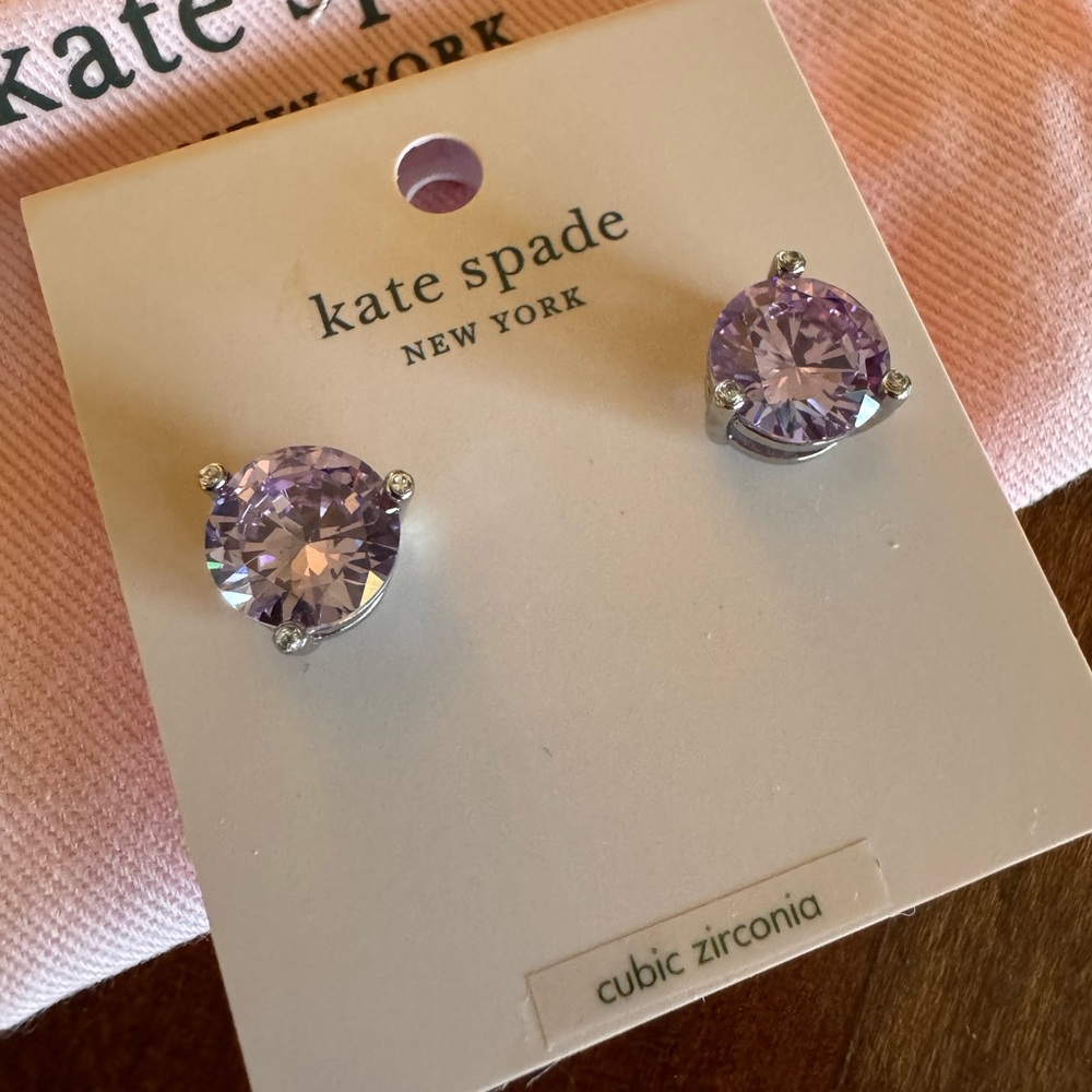 Kate Spade Gumdrop Stud Earrings Lilac Pink Crystal Silver NWT Giftable